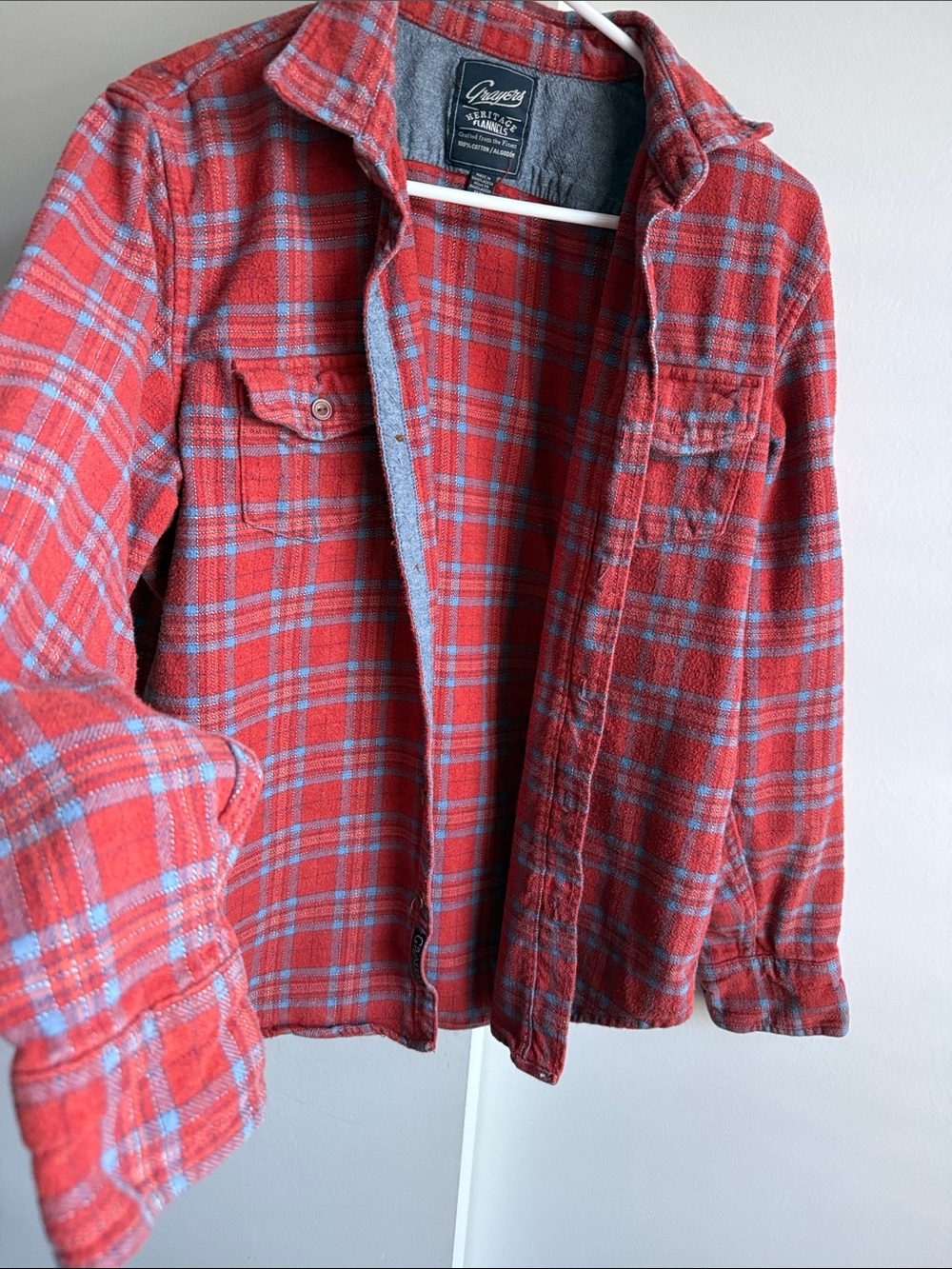 J. Crew Red Plaid Flannel Shirt Jacket with Light Blue Accents